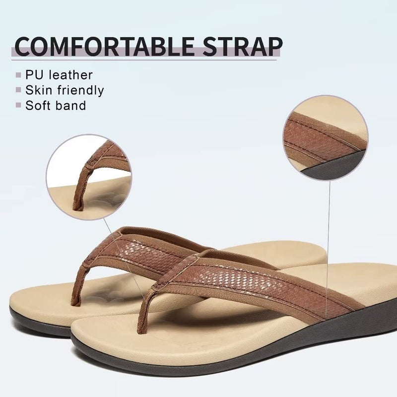 MEGNYA Diabetic Supportive Flip Flops for Women, Best Orthotic Sandals for Flat Feet/High Arch, Athletic Thong Style Sandals for Outdoor Activities Coffee Size 9 - Image 4